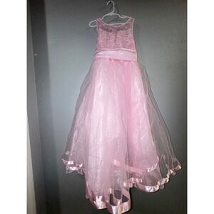 Joykids USA Pink Floral Embroidered Tulle Formal Dress Gown Size 12 Flower Girl